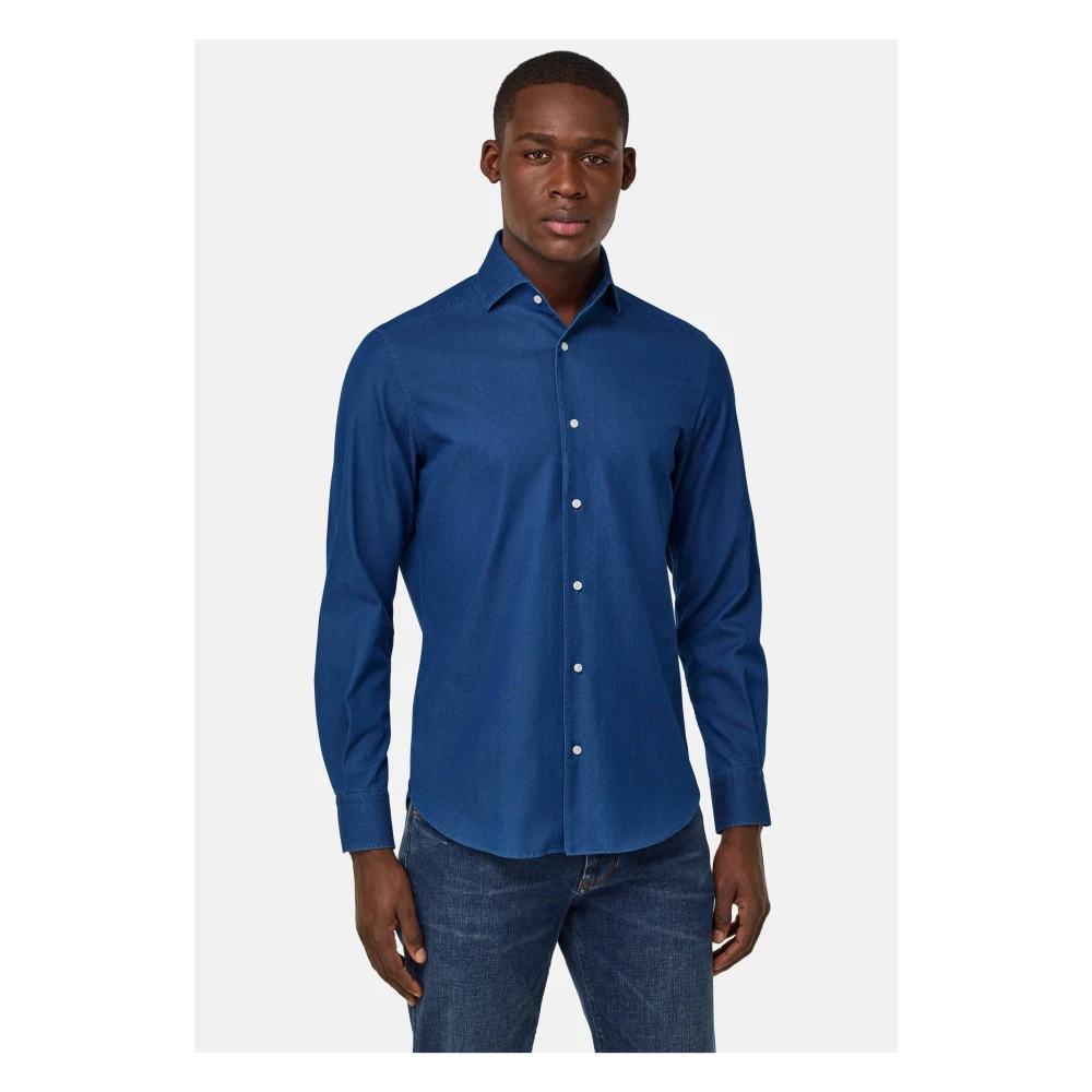 Boggi Milano Regular Fit Katoenen Denim Overhemd Blue Heren