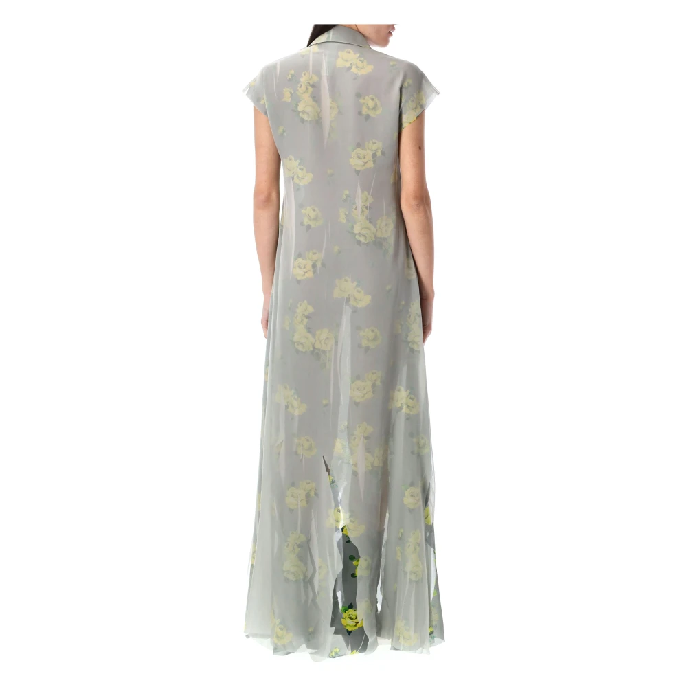 Acne Studios Geel Grijs Rose Print Lange Jurk Gray Dames