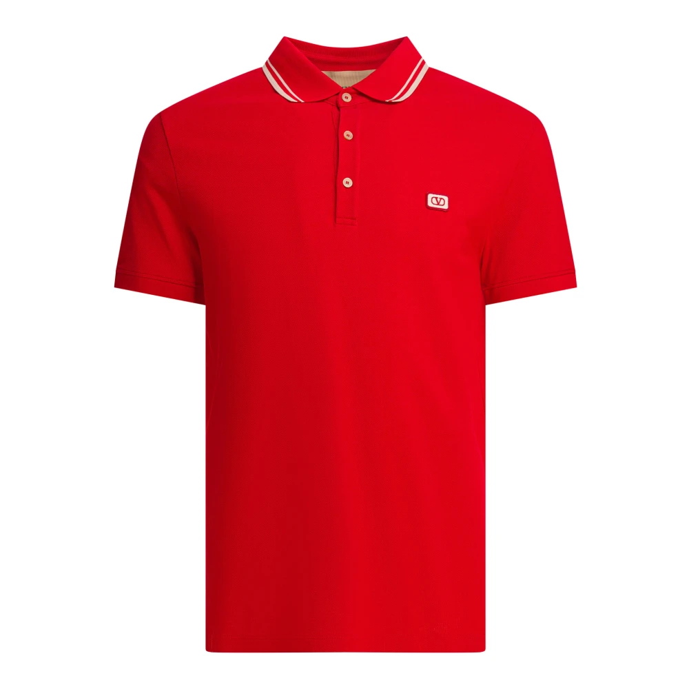 Valentino Men's Red Cotton Piqué Polo Shirt With Vlogo Embroidery