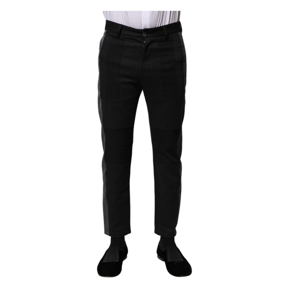 Dolce & Gabbana Black Gray Cotton Tapered Men Pants - IT44 | XS - Image 2