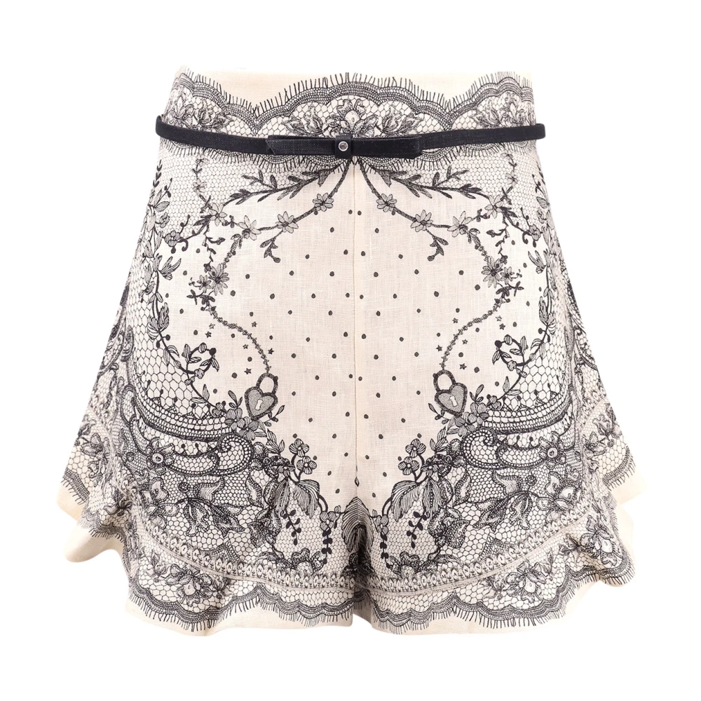 Zimmermann Hoge taille linnen shorts met riem Beige Dames