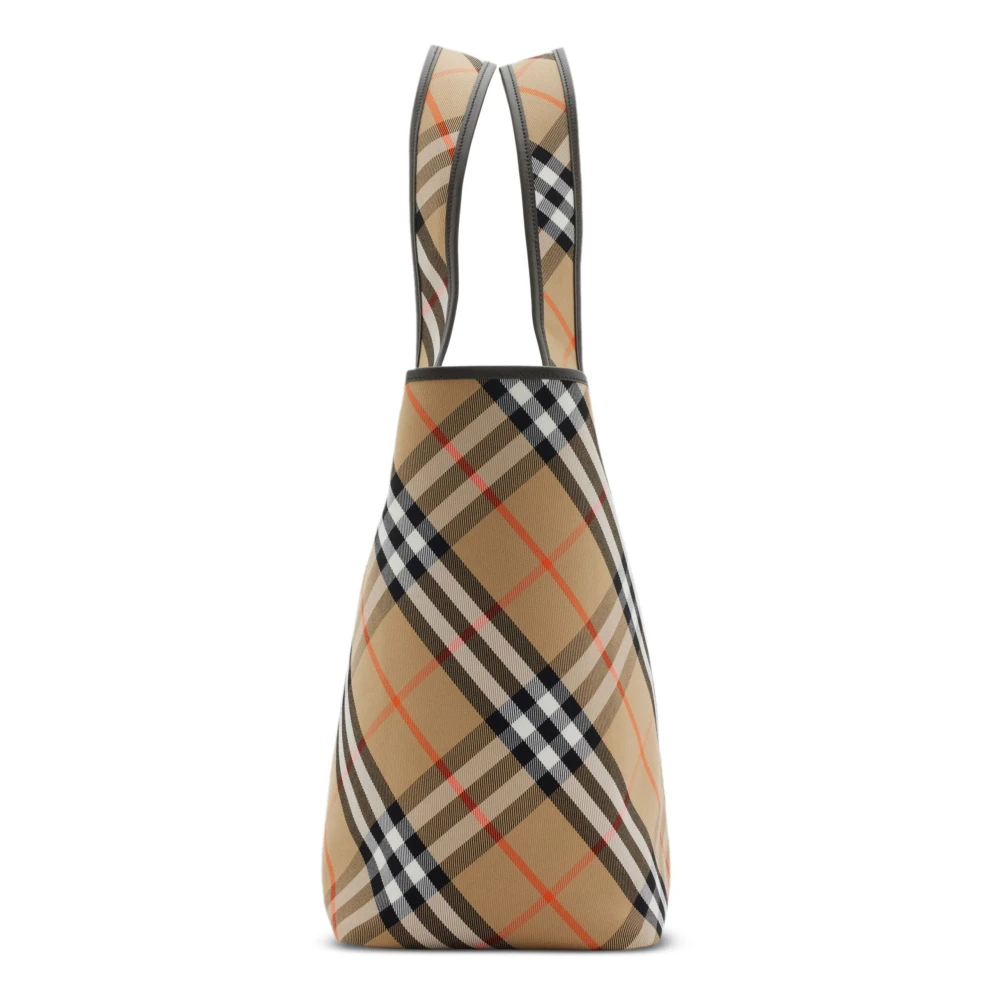 Burberry Vintage Check Tote Bag met Leren Afwerking Beige Dames