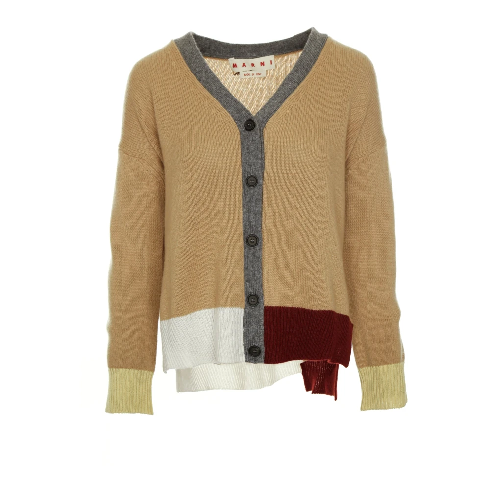 Marni Women's Beige Colorblock Cashmere Cardigan With V-Neck
