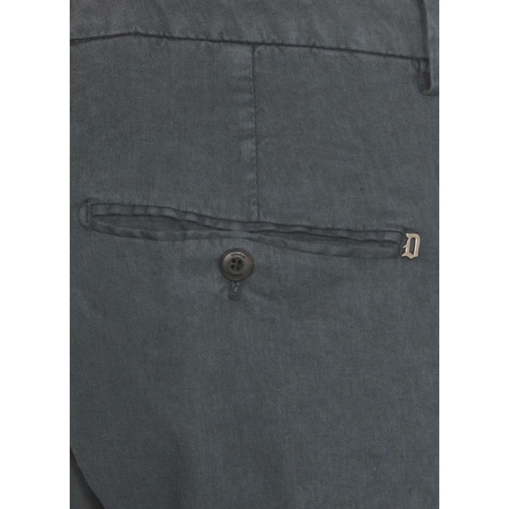 Dondup Blauwe Linnen Broek Met Rits Zakken Blue Heren