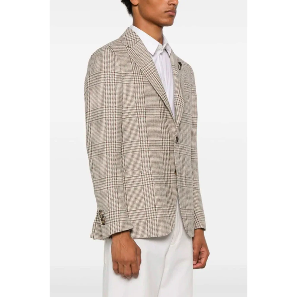 Lardini Geruite Alpaca-Wol-Zijde Jas Beige Heren