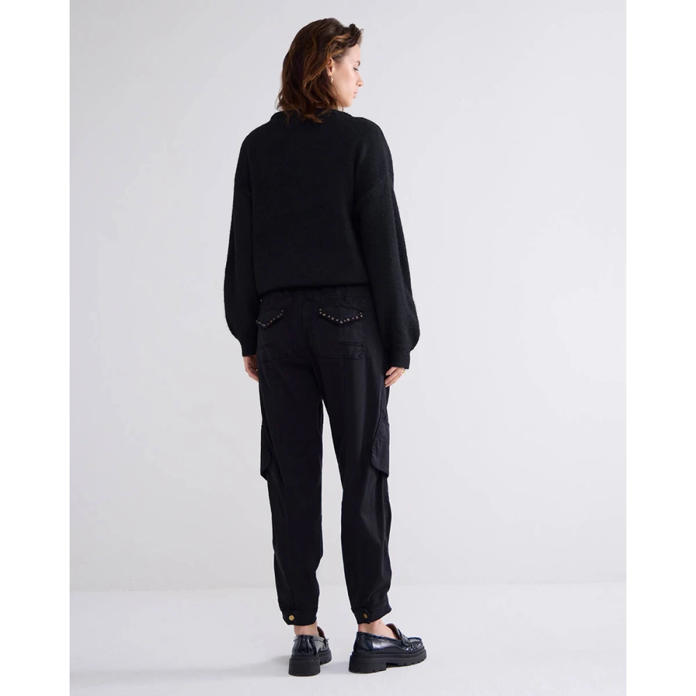 Summum Woman Cargo Broek Zacht Stretch Satijn Black Dames