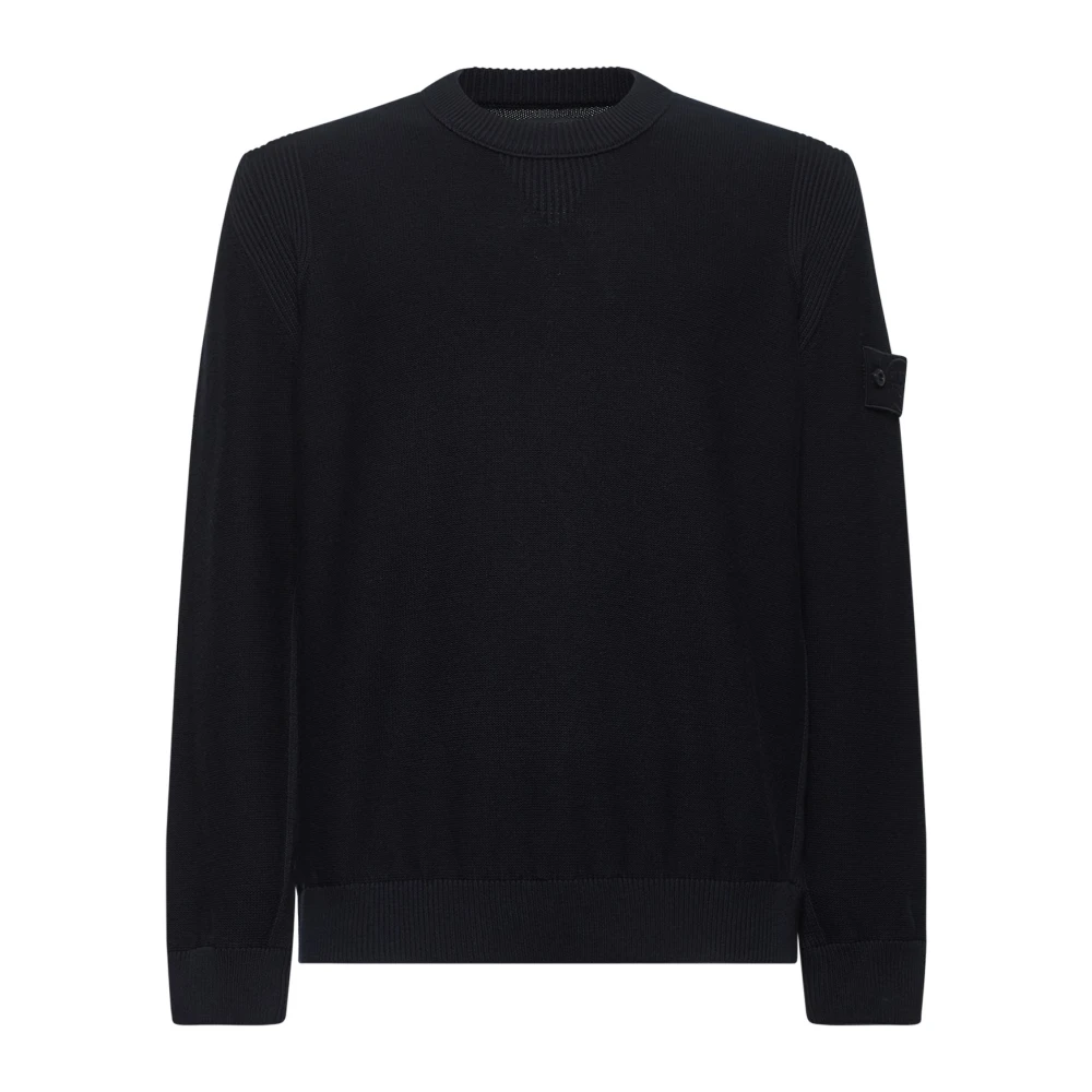 Stone Island Blauwe Gebreide Trui met Tape Detailing Blue Heren