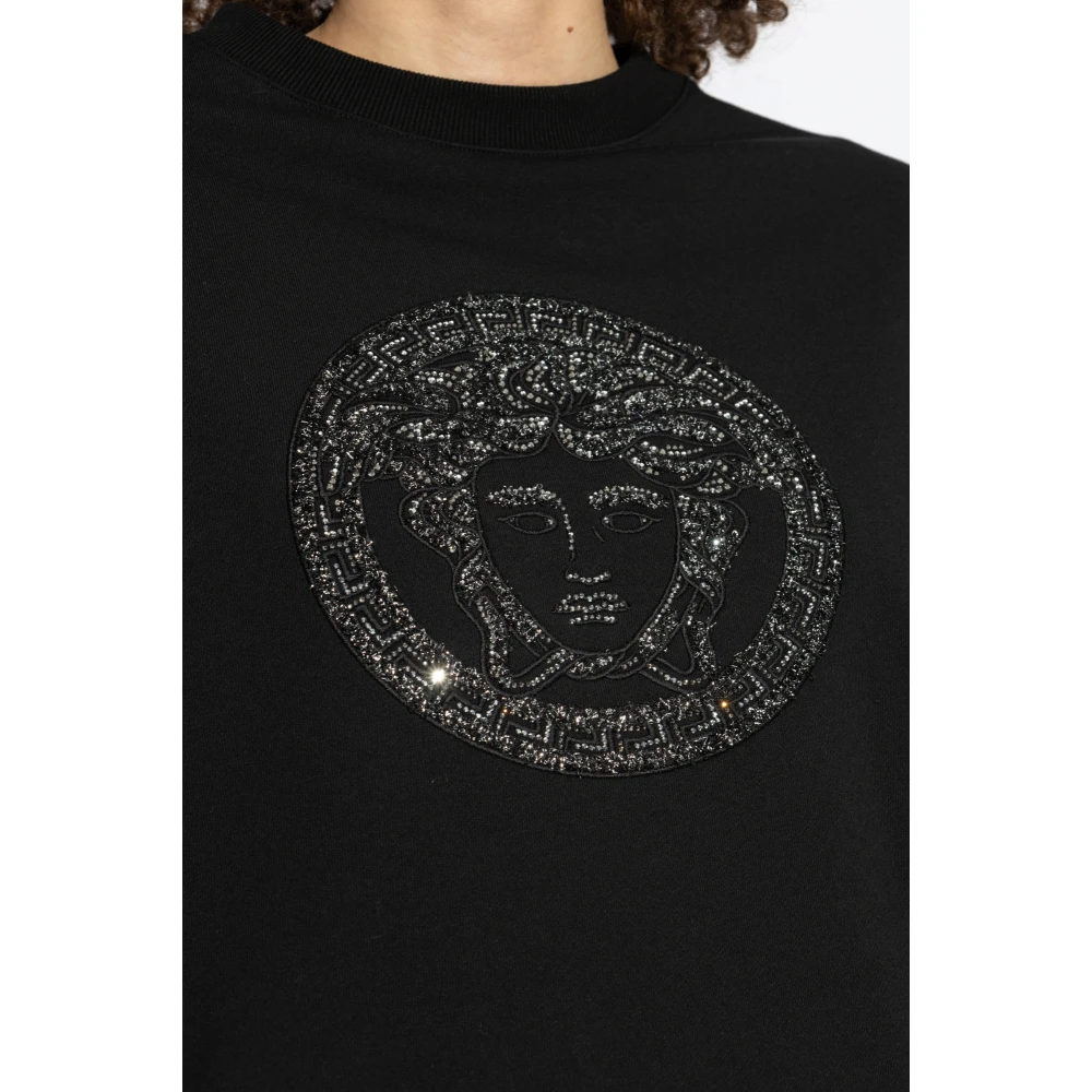 Versace Sweatshirt met glinsterende kristallen Black Dames