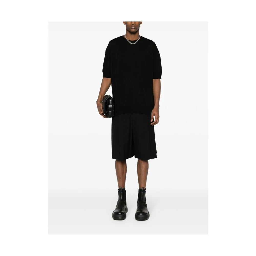 Jil Sander Zwart Wol Gebreid Crew Neck T-shirt Black Heren