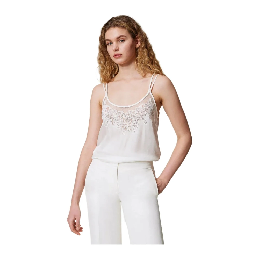 Twinset Women's White Sleeveless Tops, Xs, Sleeveless Top Viscose Composition
