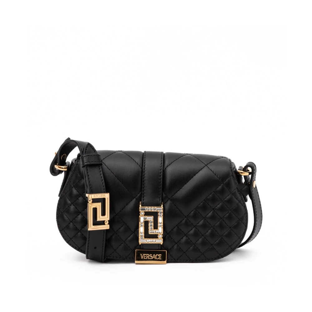 Versace Women's Black Greca Leather Quilted Shoulder Strap Bag - Image 4