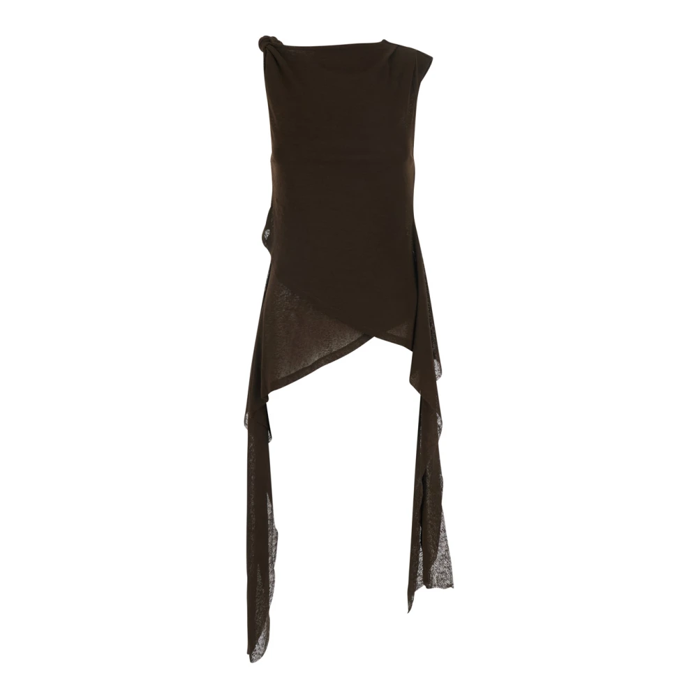Ganni Women's Brown Marl Mesh Tie Knot Tank Top - Sleeveless Tops - Xs - Tops
