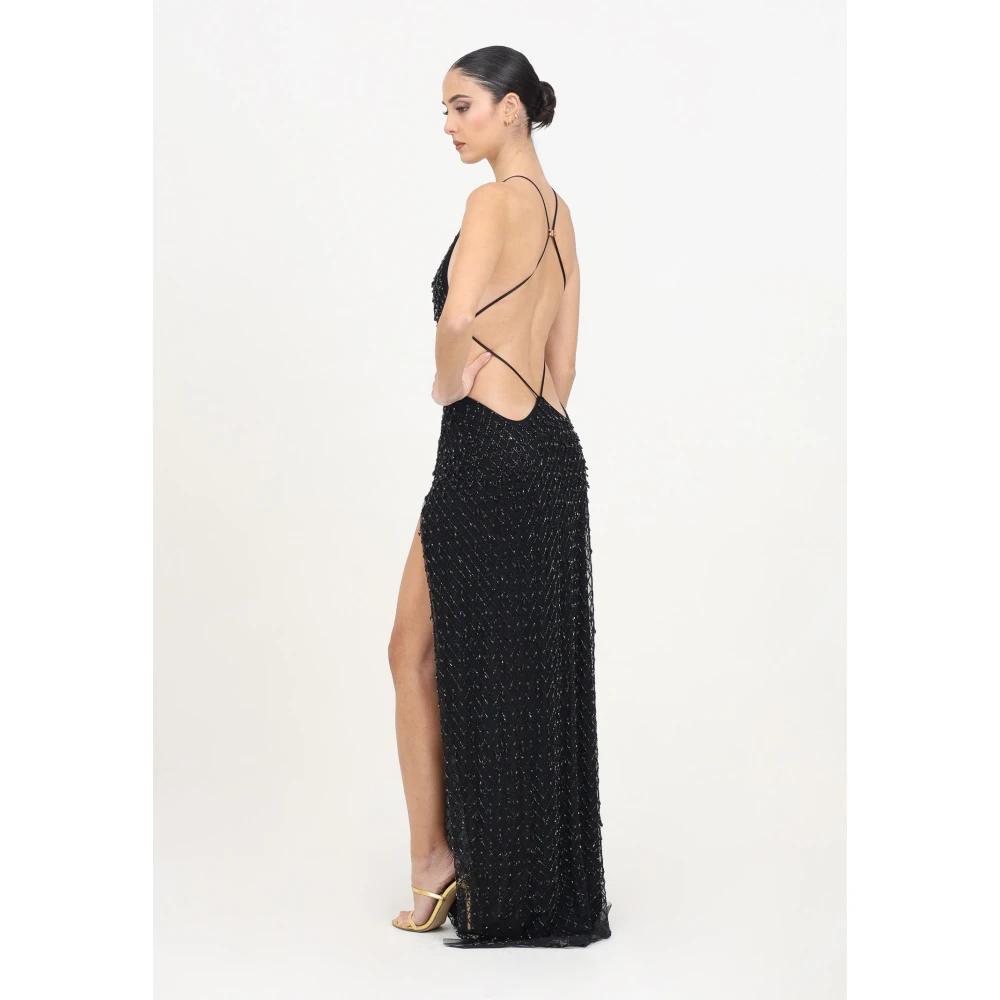 Elisabetta Franchi Zwarte lange jurk met kristaltextuur Black Dames