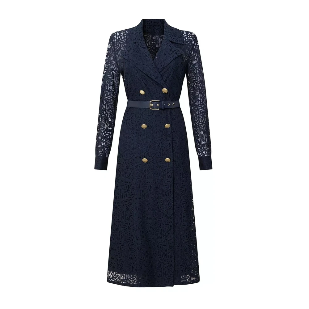 Max Mara Studio Kanten jas met dubbele rij knopen Blue Dames