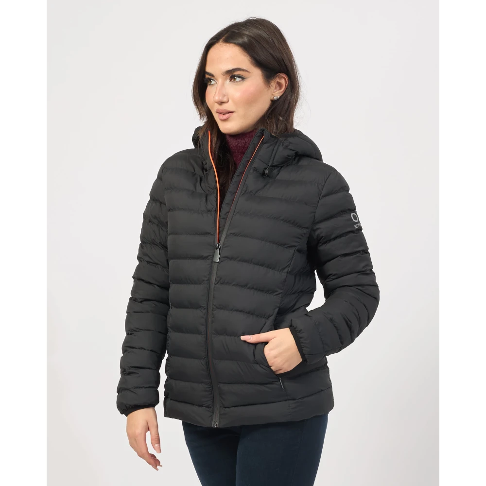 Suns Zwarte Ripstop Nylon Jas met Capuchon Black Dames