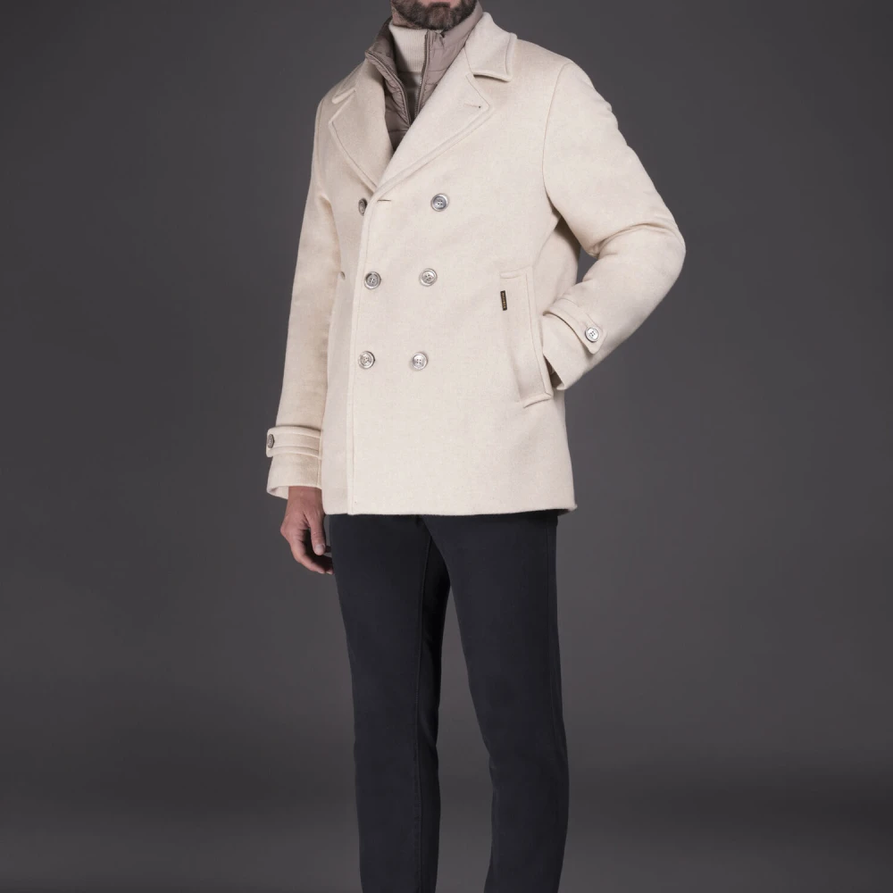 Moorer Luxe dubbelrijige peacoat in Yangir Cashmere Beige Heren