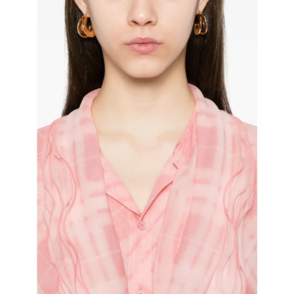 Burberry Roze Zijden Check Neck Blouse Pink Dames