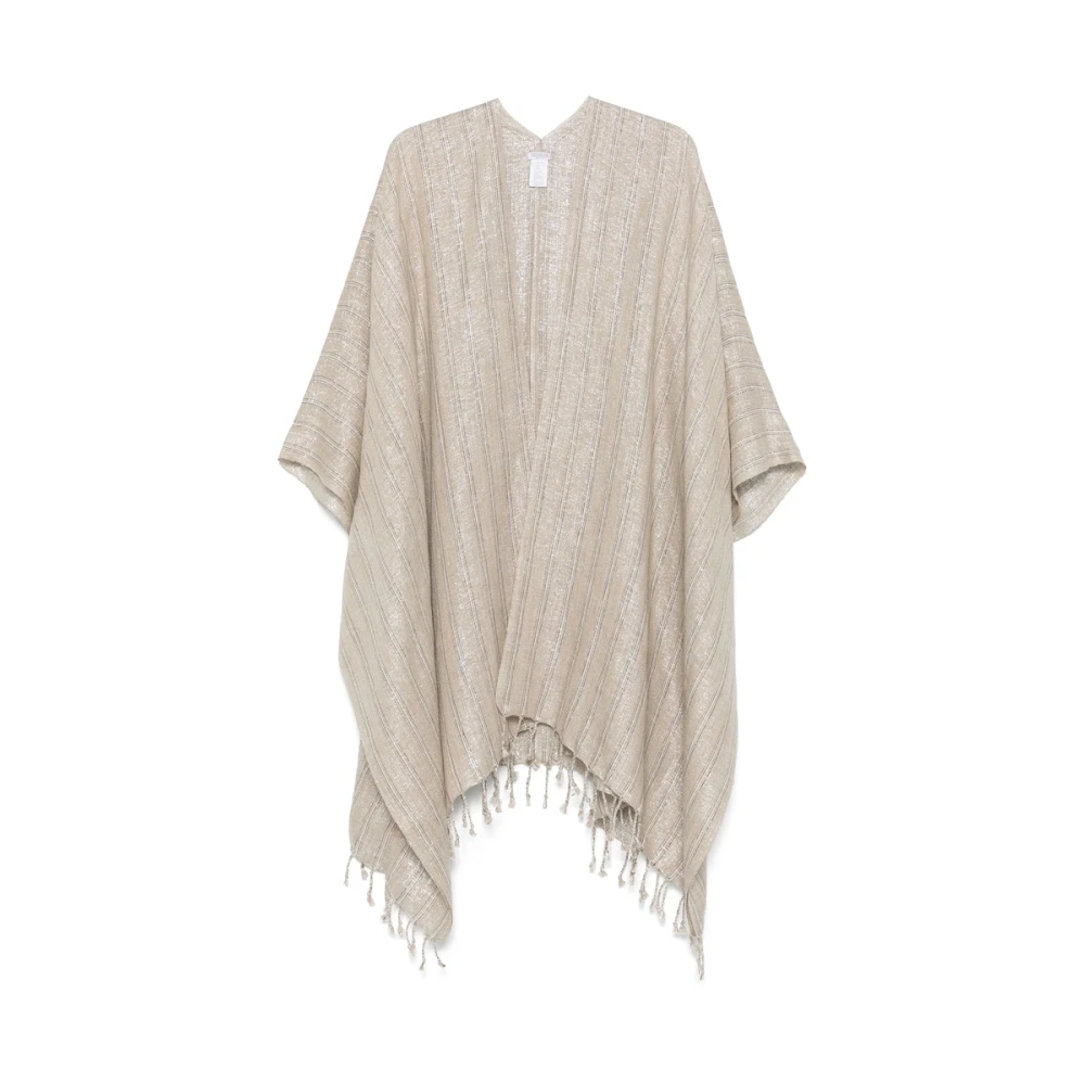 BRUNELLO CUCINELLI Beige Gestreepte Cape met Franje Beige Dames