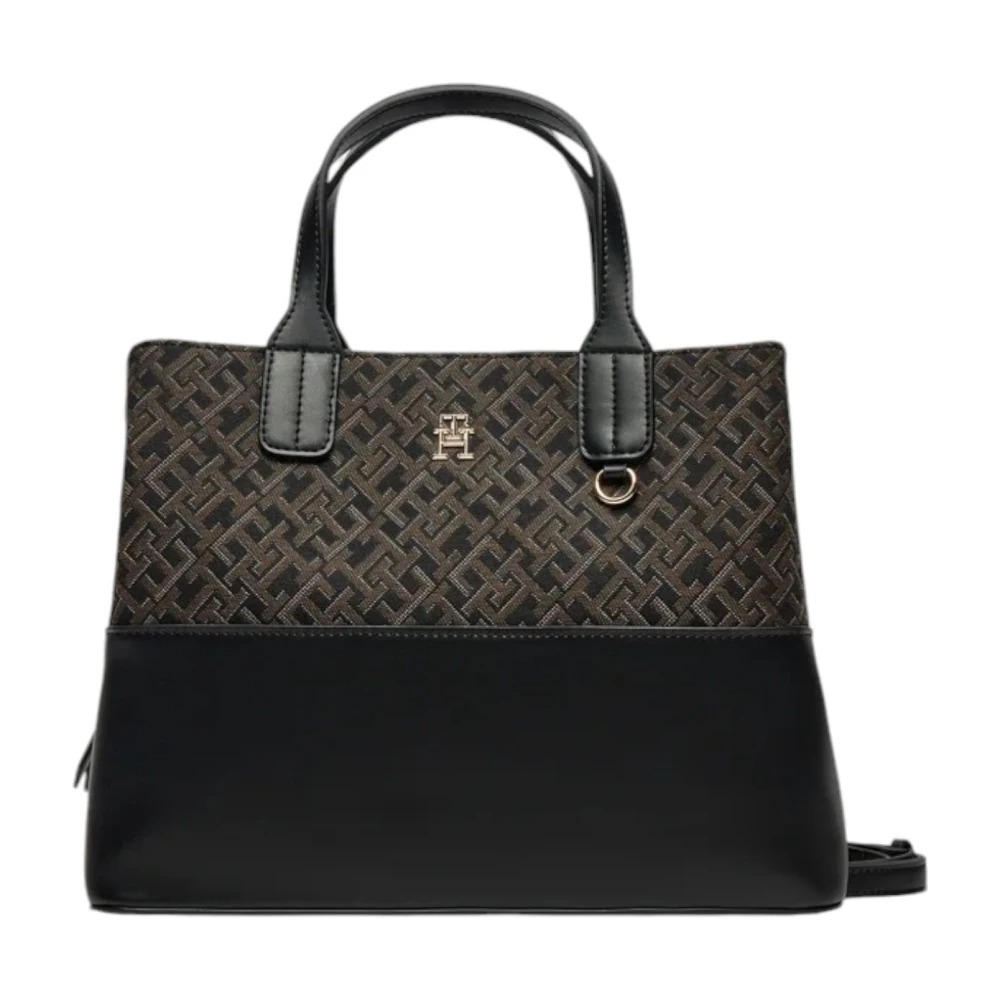 Tommy Hilfiger Jacquard Satchel Herfst Winter Collectie Black Dames