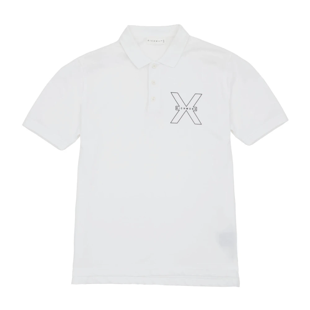 John Richmond Logo Polo Shirt Korte Mouw Knoop White Heren