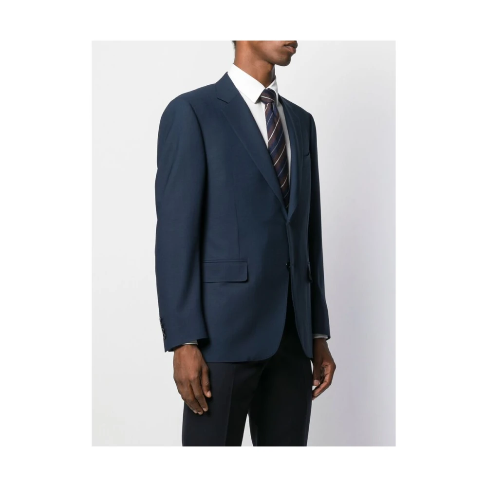 Canali Blauwe Wollen Gebreide Blazer Jas Blue Heren