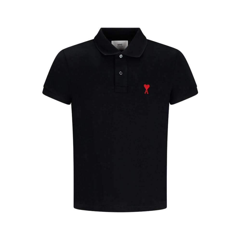 Ami Paris Men's Black Polo Shirts, 2XL, Polo Ami De Coeur
