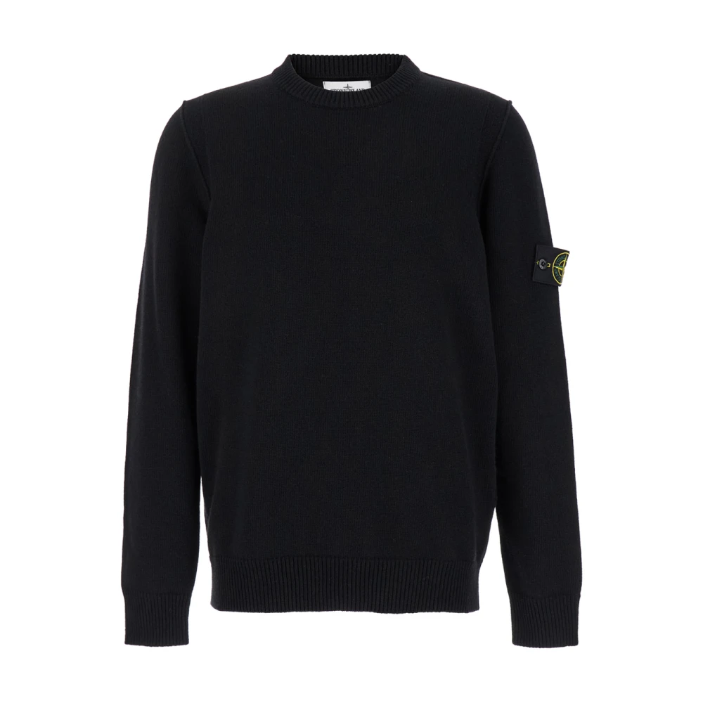 Stone Island Svart Crewneck Sweater Logo Patch Black, Herr