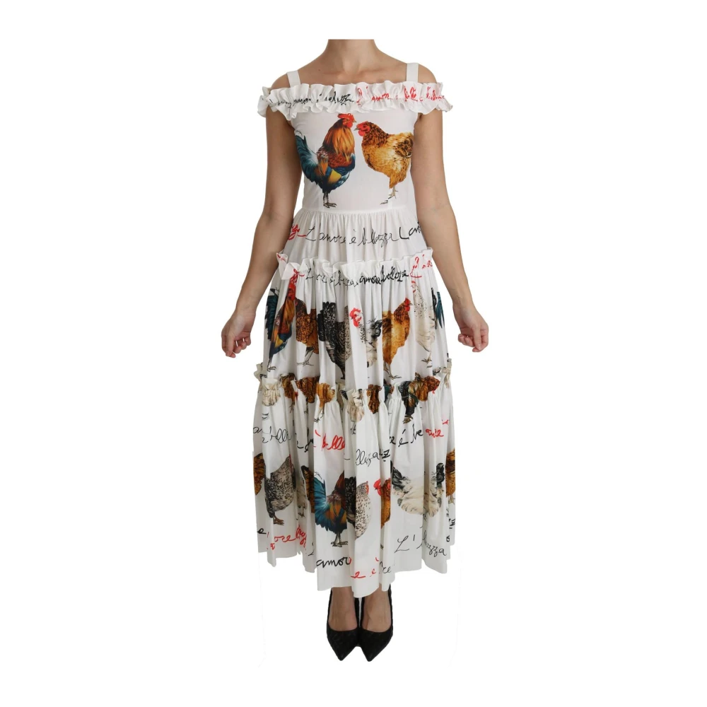 Dolce & Gabbana Damen Multicolor Hahnendruck Midi Kleid