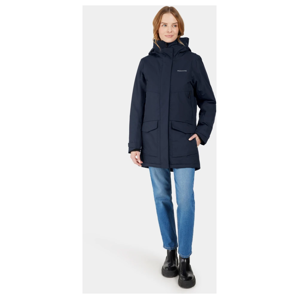 Didriksons Verstelbare Parka met Rits en Capuchon Blue Dames