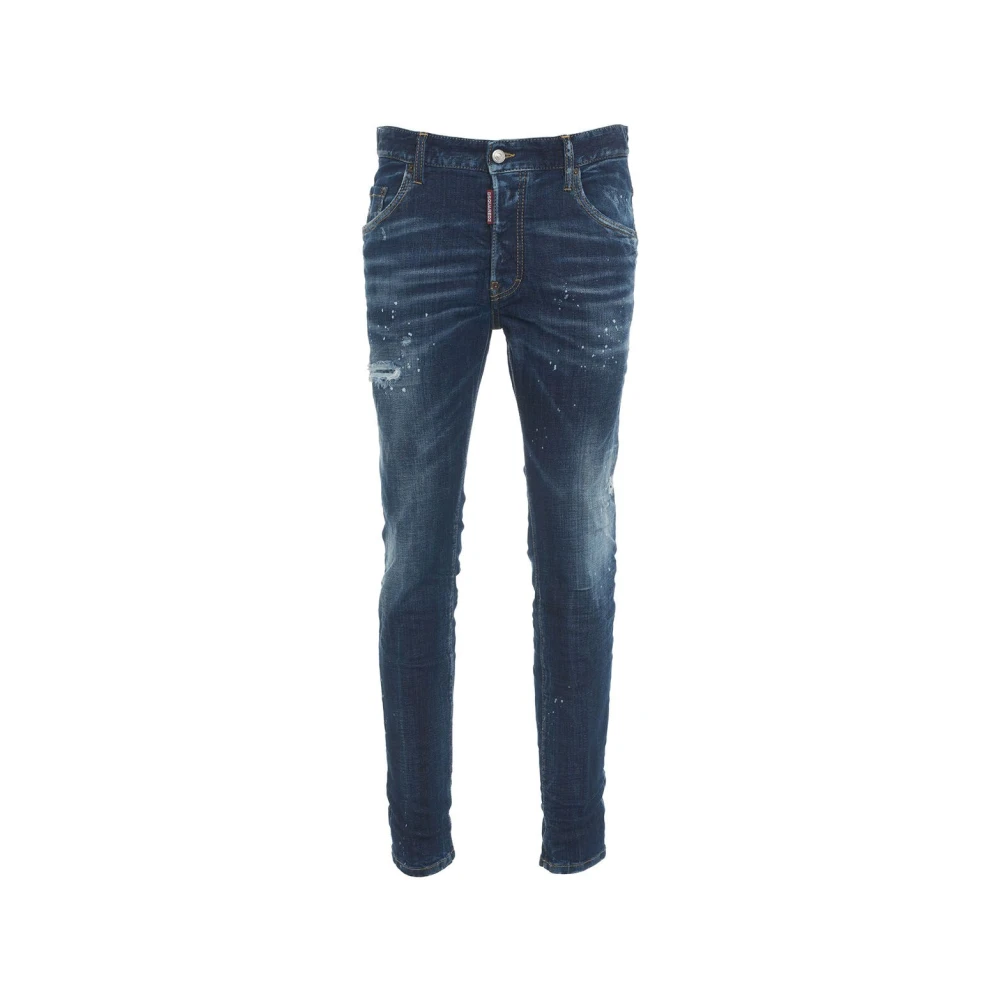 Dsquared2 Distressed Skater Skinny Jeans met Paint Splatters Blue Heren