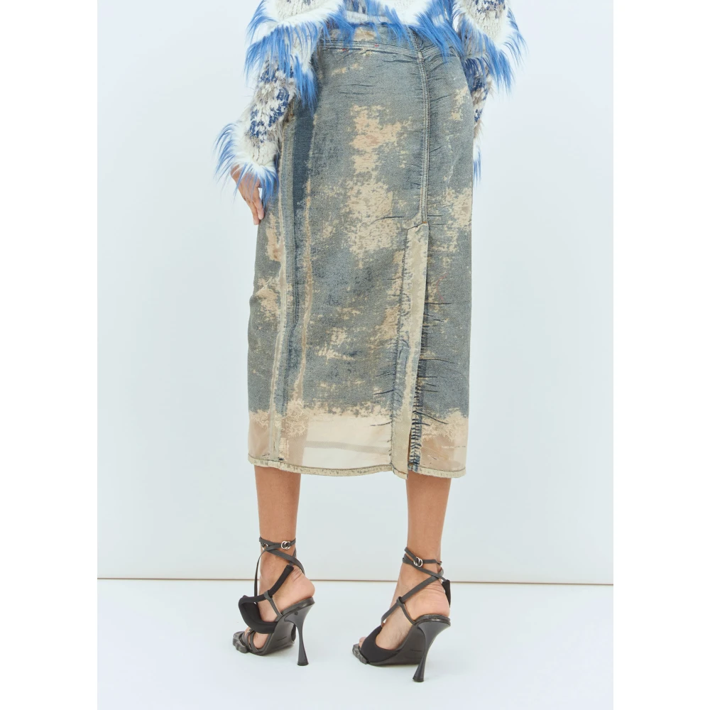 Diesel Versleten Denim Midi Rok Blue Dames