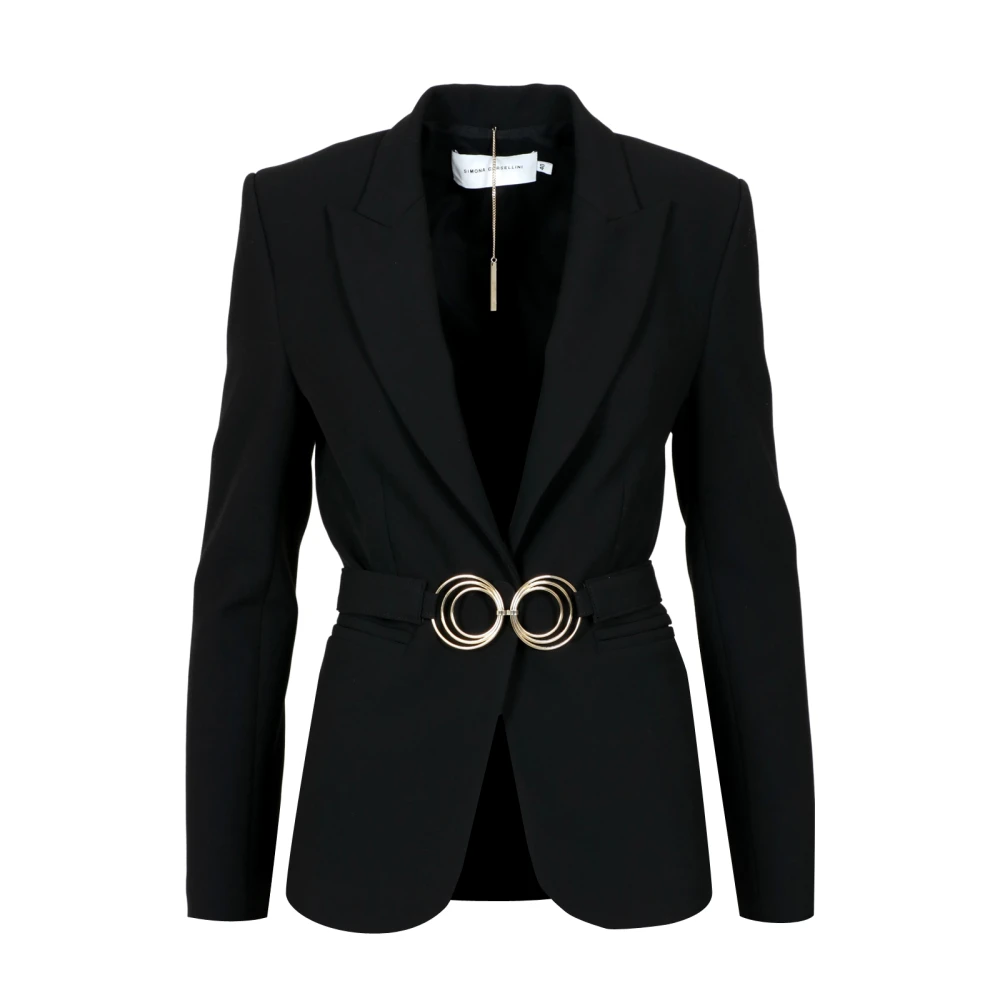 Simona Corsellini Zwarte lange mouwen jas met elastische taille sluiting Black Dames