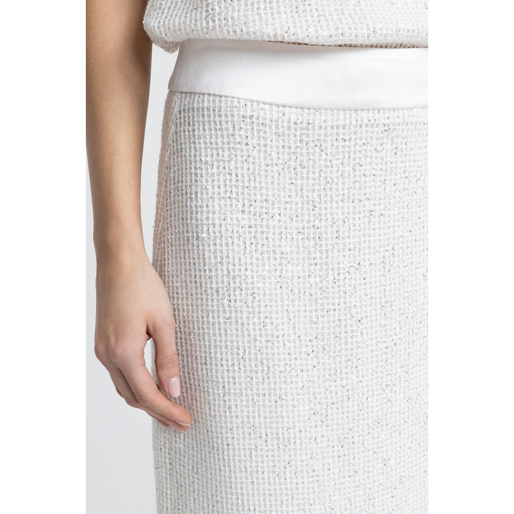 PESERICO Wol mohair en zijden mesh lange rok White Dames