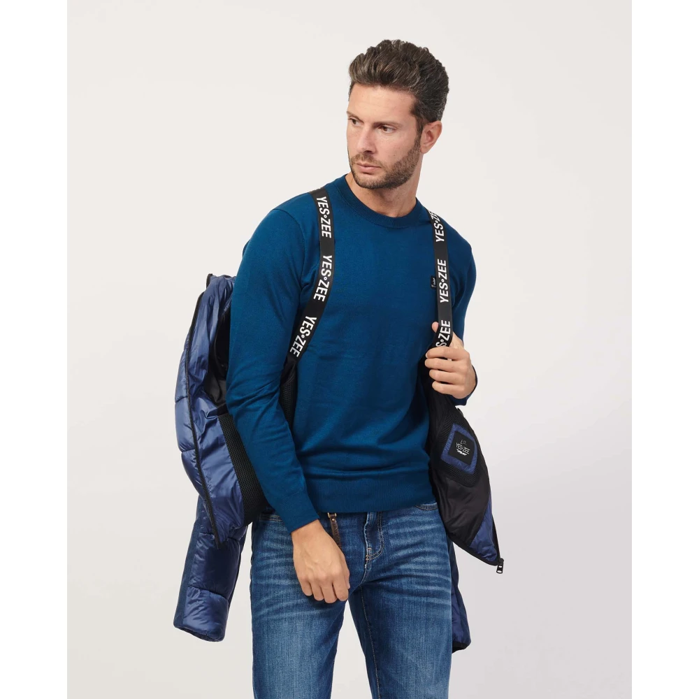 YES ZEE Gestikte Blauwe Jas met Softshell Inserts Blue Heren