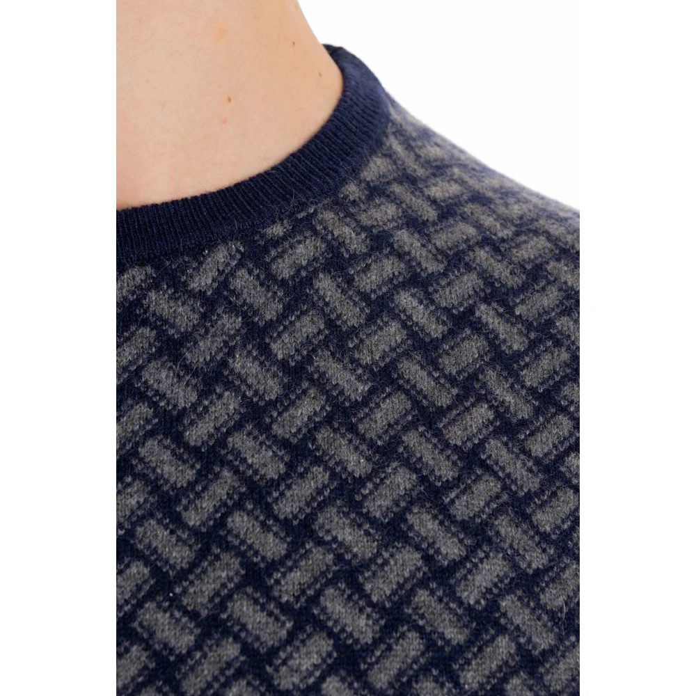 Drumohr Blauwe Cashmere Trui Koekjes Patroon Blue Heren