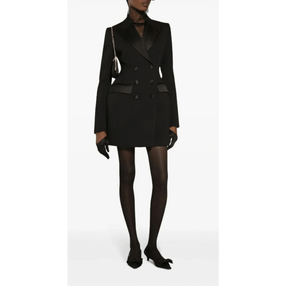 Dolce & Gabbana Zwart Wolblend Double-Breasted Jas Black Dames