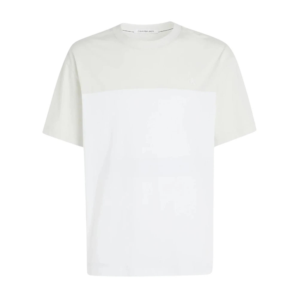 Calvin Klein Jeans Geborduurd Logo T-shirt Wit Groen White Heren