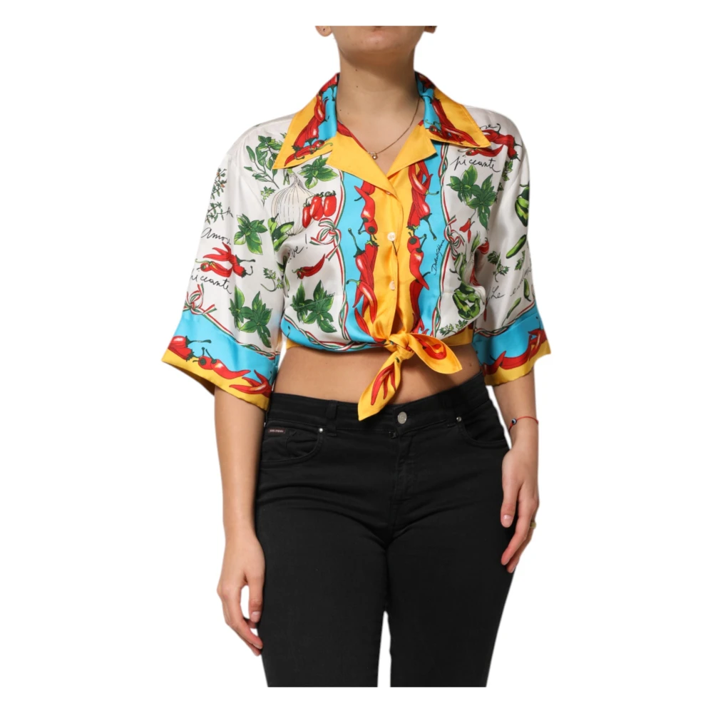 Dolce & Gabbana Women's Multicolor Silk Cropped Blouse Top
