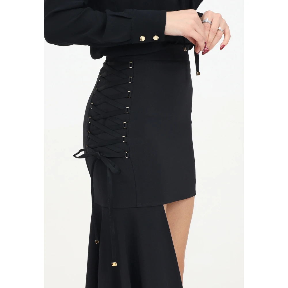 Elisabetta Franchi Zwarte Asymmetrische Kant Rok Black Dames