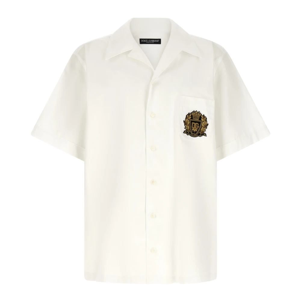 Dolce & Gabbana Men's White Hawaii Cotton Poplin Shirt - Short Sleeve Shirts - L - Shirts