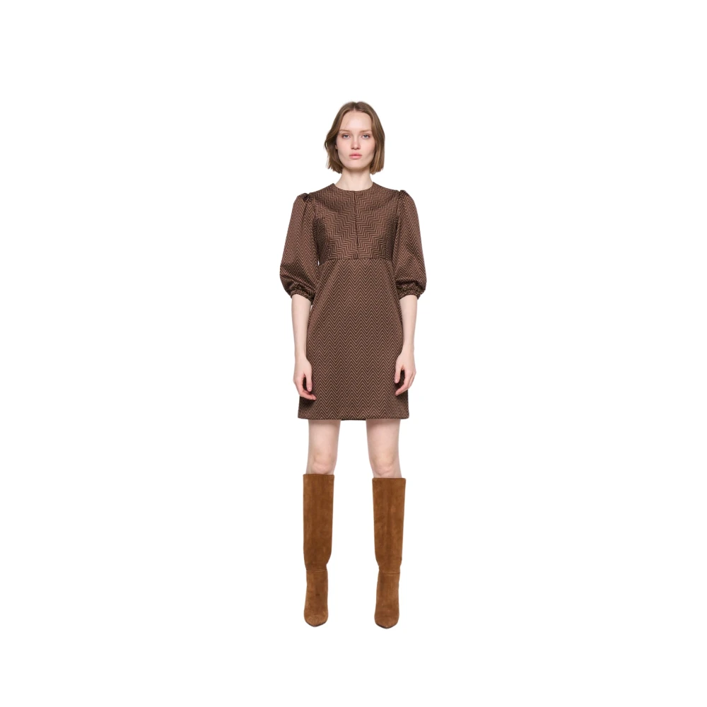 Silvian Heach Fantasie Jurk met Pofmouwen Brown Dames