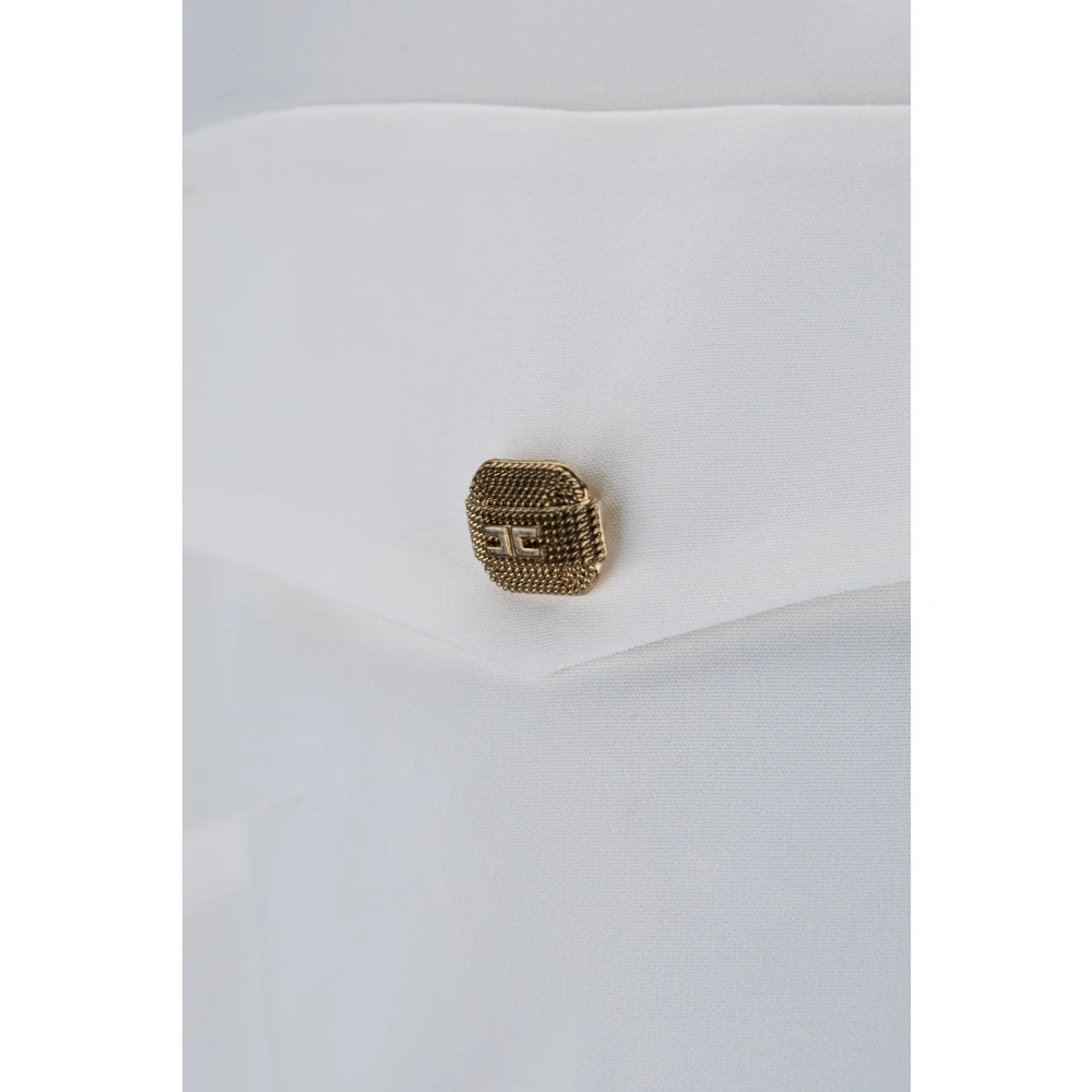 Elisabetta Franchi Gouden Knoop Lange Mouw Shirt White Dames