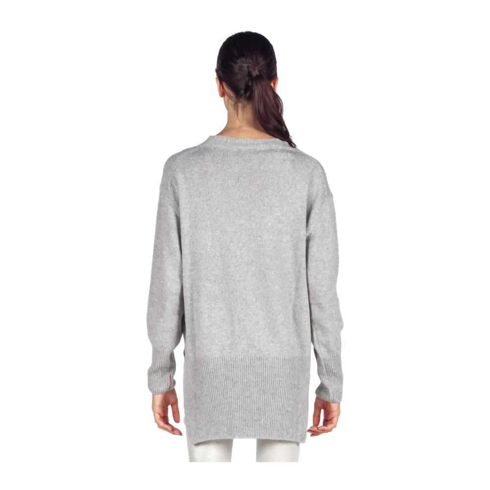 Liviana Conti Paillettenversierde V-halssweater in grijs Gray Dames