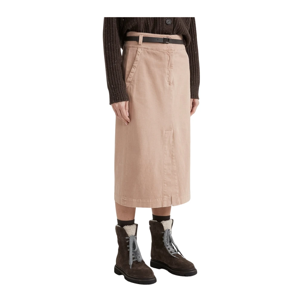 PESERICO Katoenen midi-rok met riem Brown Dames