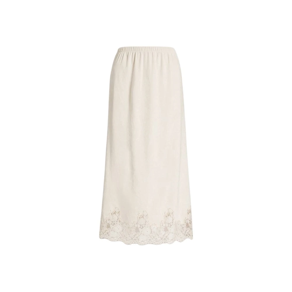Alberta Ferretti Beige Straight Midi Skirt With Lace Trim - Female - Midi Skirts - S - Skirts
