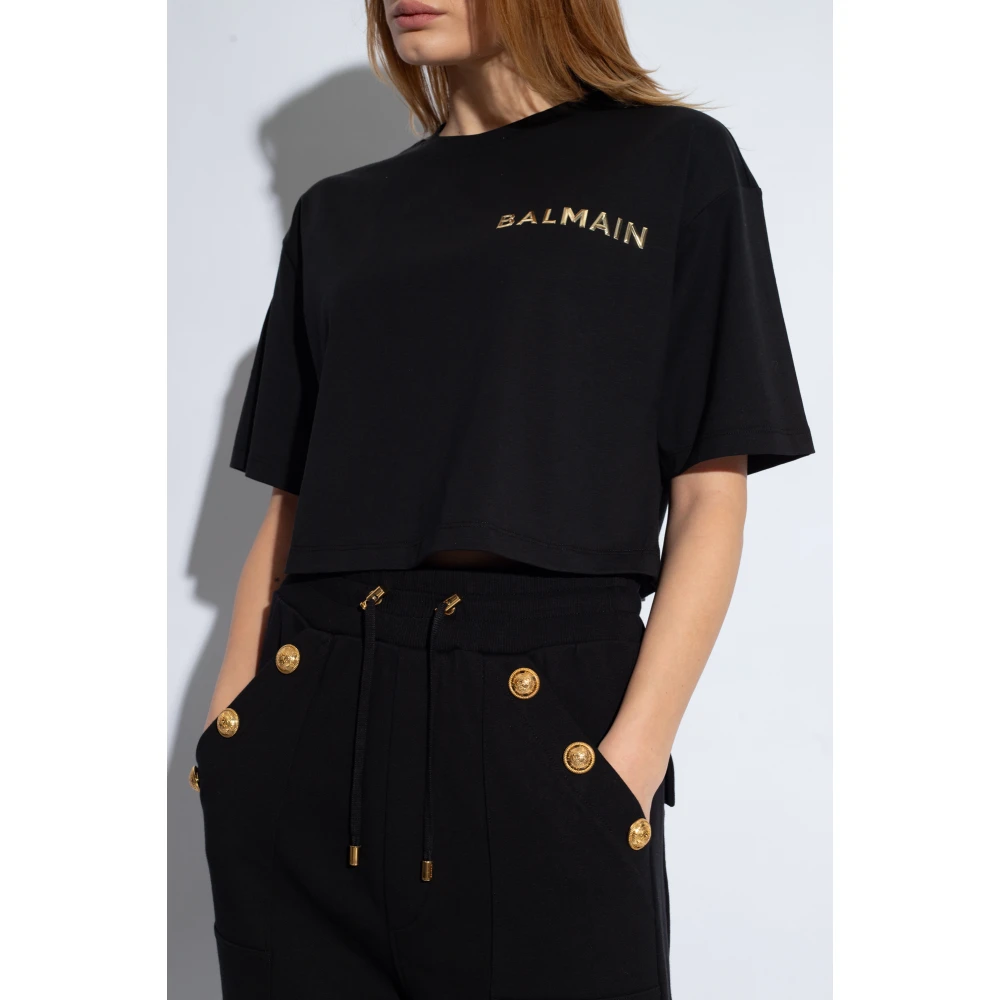 Balmain Crop oversized T-shirt Black Dames