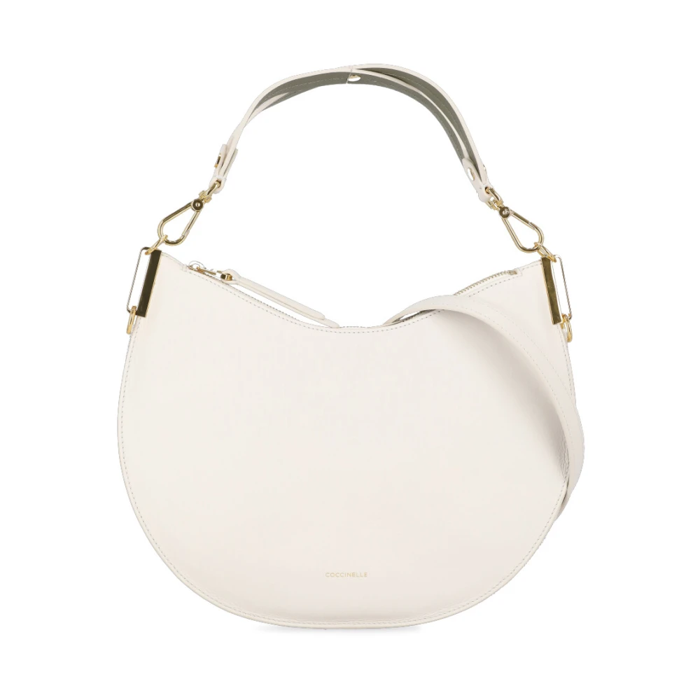 Coccinelle Gouden Logo Leren Schoudertas Beige Dames