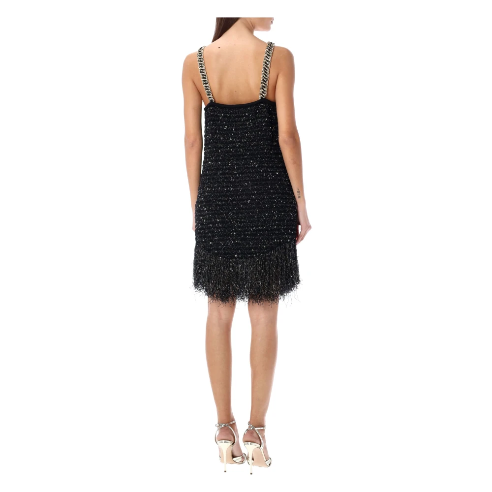 Balmain Fringe Lurex Tweed Jurk Black Dames