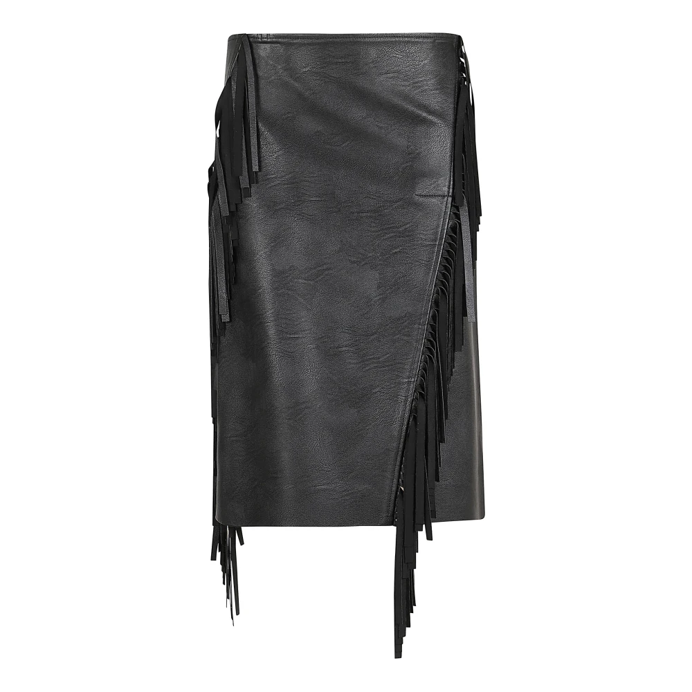 Stella Mccartney Zwarte Asymmetrische Franje Rok Black Dames