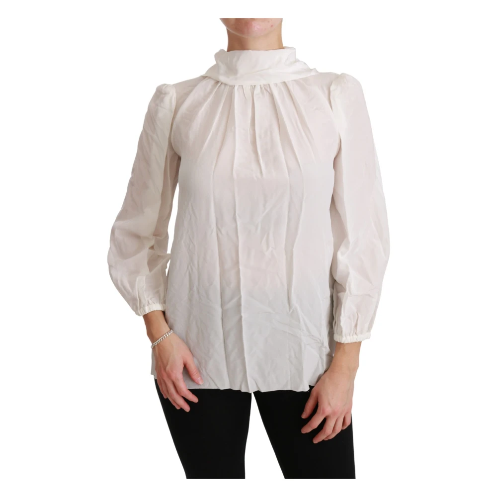 Dolce & Gabbana Women's White Turtle Neck Blouse Shirt Silk Top 2XS